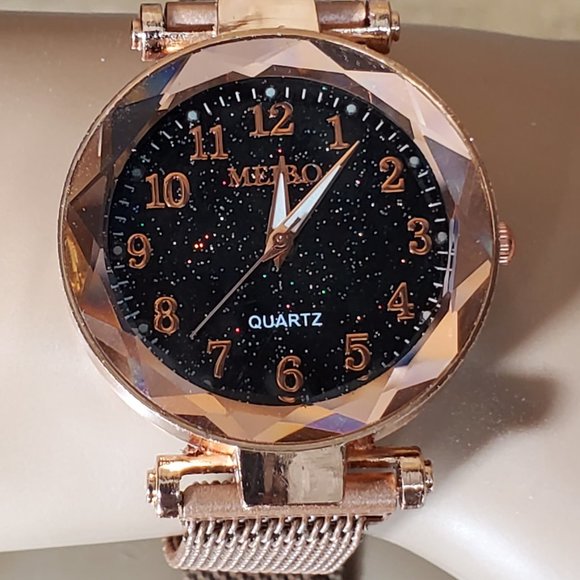 Starry Sky Watch - Beige, Black Sparkle Face, Large Number Time Marker - Picture 4 of 11